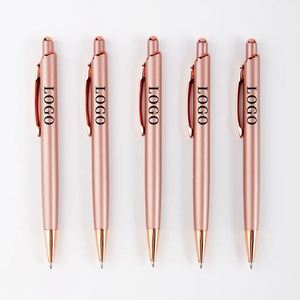 Solid Rose Gold Plated Slim Metal Click <b>Ballpoint</b> <b>Pen</b>, Minimalist Luxury Retractable Advertising Signature <b>Pen</b> Custom Laser Logo - Product Image 1