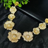 Ensemble de bijoux extravagant en zirconiums entièrement sertis de diamants, plaqué or 24 carats, pour mariage, fiançailles, fête, collier, boucles d'oreilles, bracelet, bague unisexe