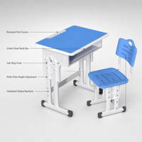 Ensemble bureau et chaise pour enfants avec dossier ventilé et siège ergonomique, hauteur réglable, design bleu clair pour enfants