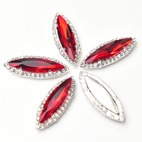10*35mm Strass en verre cristal coloré en forme d'œil de cheval, à coudre, avec base argentée et griffes en forme de D pour vêtements