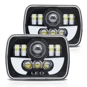 Lampu depan LED 7 inci, 1 buah lampu depan LED 7x6 atau 5x7 inci dengan sinar tinggi/rendah dan DRL 180W IP67 pengganti tahan air untuk Jeep Wrangler