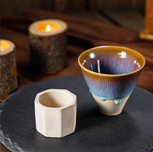 Ensemble de tasses et d'assiettes à café en céramique turque du Moyen-Orient, fabriquées à la main et au four, avec effet de changement de couleur - Product Image 3