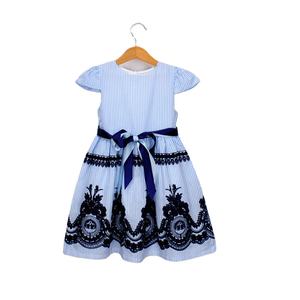 Compras en Línea en China, Ropa de Verano para Bebés, Vestido de Princesa con Bordado Calado, Modelos Infantiles de Camisas a Rayas, Vestido hasta la Rodilla para Niñas - Product Image 1