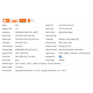 NV133FHM-N43 v8.0/1/2/3, 220 सीडी/एम 800:1 ब्रांड नया नो टच 16:9 लैपटॉप Lcd स्क्रीन मॉड्यूल 1920*1080 edp 30 पिन 13.3 "63% - Product Image 6