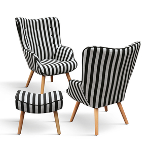 Fauteuil Umbertino avec repose-pieds, tissu rayé, pieds en bois, ensemble de fauteuils inclinables d'intérieur - Product Image 5