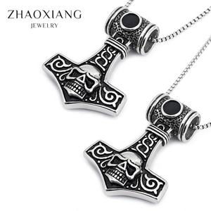 Colliers avec gros pendentifs tête de mort pour hommes, bijoux hip-hop punk en gros, chaîne marteau en acier inoxydable - Product Image 5