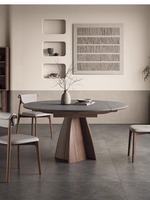 Table à manger extensible ronde en chêne avec plateau en pierre, luxe léger, haut de gamme, moderne, minimaliste, en bois massif, 6 places