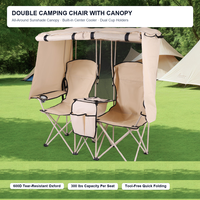 Chaise de camping double pliable robuste avec parasol amovible, canapé d'extérieur portable avec sac isotherme pour barbecue en plein air