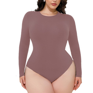 Body sculptant pour femme à manches longues, double couche, très élastique, ajusté, effet ventre plat, pour le sport et le yoga - Product Image 3