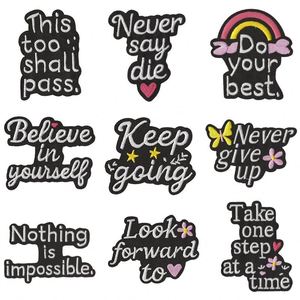 Nouveau Patch thermocollant noir avec broderie anglaise de lettres et mots motivants pour la décoration de vêtements et de pantalons - Product Image 3