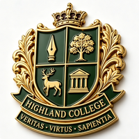 Badge d'honneur du Collège des Highlands, en laiton plaqué or, emblème 3D en émail dur, objet de collection artistique