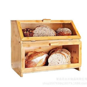 Bamboo Double Layer Bread Box 47x27x34cm Large Capacity Wooden <b>Storage</b> <b>Kitchen</b> Food Snack Container - Product Image 5