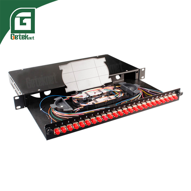 GETEKnet ODM OEM FTTH Odf Optic Distribution Frame Fiber Optic Patch Panel 24c 24 Port Core Lc Mini 1u Duplex Simplex for Cable