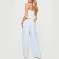 Pantalon droit décontracté taille haute pour femme, respirant, rayé bleu, 100 % coton, grande taille, broderie sur le devant, avec logo personnalisé
