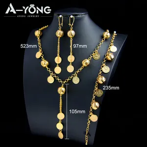 Ayong Jewelry New Arrival 18K Gold Plated Balls Design 3Pcs Set Coin Necklace Jewelry Set For Woman