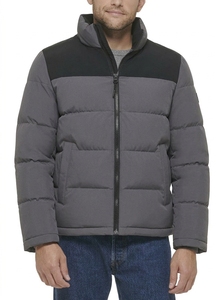 Chaqueta Acolchada para Hombre, Color Marrón con Bloques de Color, Cortavientos, Cierre Frontal con Cremallera, Abrigo Casual de Invierno, Cuello Alto, Corte Regular, Relleno de Poliéster - Product Image 6