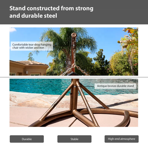 Chaise balançoire de jardin en osier, 2 <span class=keywords><strong>places</strong></span>, <span class=keywords><strong>hamac</strong></span> en rotin, œuf, avec support, moderne, offre spéciale - Product Image 6