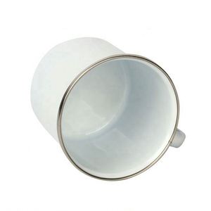 แก้วกาแฟเคลือบสีขาวแบบกำหนดเองได้ พร้อมขอบสแตนเลส - Product Image 4