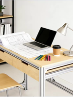 Bureau en profilé aluminium, bureau informatique individuel, avec tiroirs de rangement, bureau d'écriture en panneau marin, établi