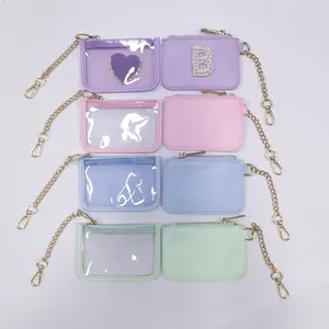 Wholesale 10 Colors No MOQ Daily Accessories Small Keychain For Women Men Coin Purse Transparent Clear PVC Card Holder Wallet