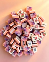 Jeu de tuiles de Mahjong américain, 4 couches, marbre violet dégradé, acrylique, personnalisé, motif floral botanique coloré, tuiles de jeu standard NMJL