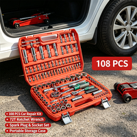 Assortiment de clés à douilles de précision de 108 pièces, jeu de cliquet 72T, boîte à outils robuste pour mécaniciens, pour tous les besoins de réparation industrielle