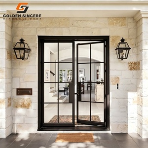 Villa de luxe GS Porte d'entrée en aluminium noir personnalisée Entrée de jardin moderne de luxe Portes battantes doubles en aluminium - Product Image 1