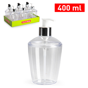Dispenser di sapone PlasticForte da 400 ml, bottiglia trasparente con pompa per uso domestico in bagno - Product Image 1