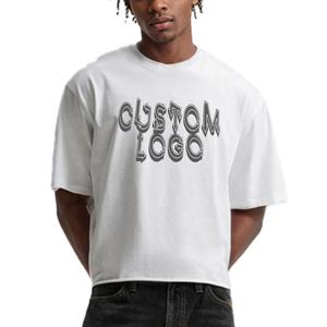 T-shirt Streetwear impression poids lourd blanc personnalisé 100% coton t-shirt hommes t-shirts Boxy surdimensionné T-Shirt recadrée t-shirt hommes - Product Image 1