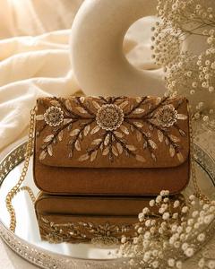 Elegant <b>Pink</b> Satin Clutch With Gold Sequined Floral Embroidery Chain Strap Wedding Evening <b>Bag</b> Women Handbag - Product Image 2
