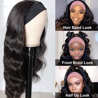 Perruque bandeau en cheveux humains brésiliens vierges, lisses, ondulés, tressés, fabriquée à la machine, pour femmes noires
