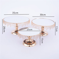 Ensemble de 3 supports à gâteaux dorés en métal pour table de dessert, supports ronds antiques pour présentation de desserts, plateau