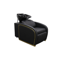 Fauteuil de lavage de cheveux Qunpeng moderne en cuir noir avec bac en céramique pour salon de coiffure