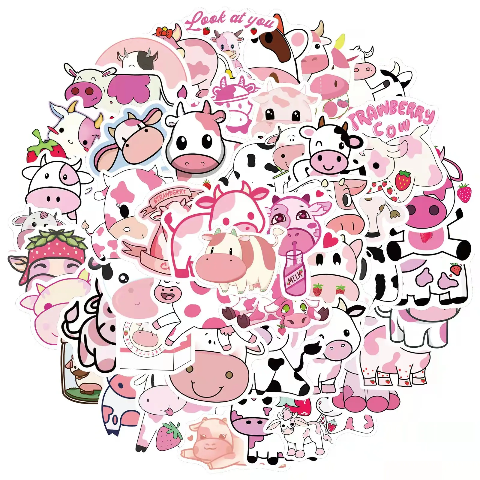 50 Stück schöne rosa Milchkuh Cartoon Aufkleber für Mädchen Notizbuch Sammelalbum Flasche Telefon Diy dekorative Kuh Aufkleber