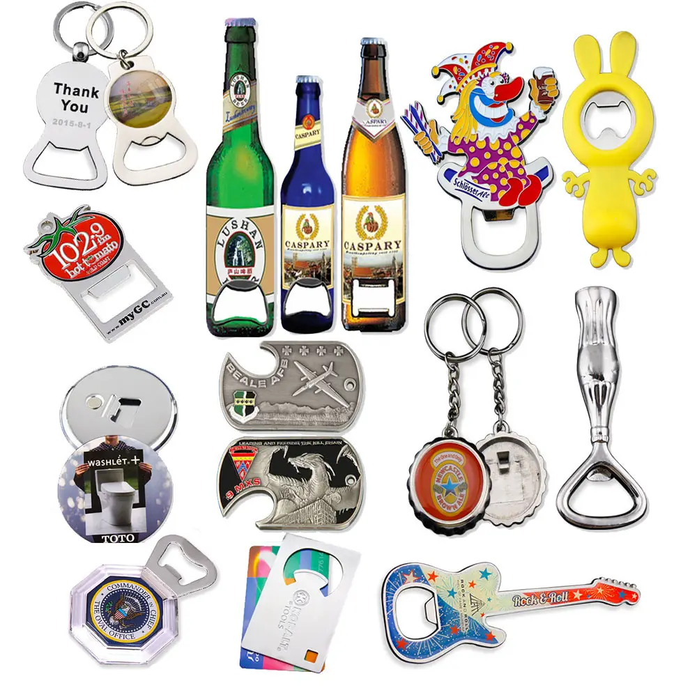 manufacturer wholesale custom cheap sublimation blank metal stainless steel novelty shape logo keychain beer bottle opener