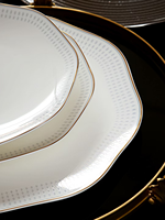Service de table 52 pièces en porcelaine fine blanche de luxe, gaufré, durable, résistant au lave-vaisselle et à la chaleur, pour la maison et l'hôtellerie