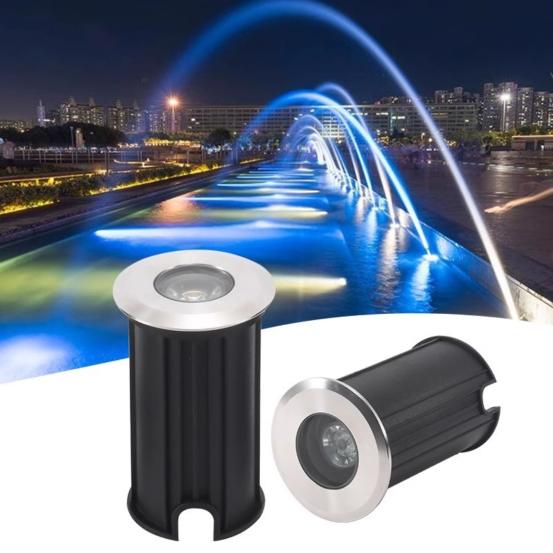 1W 3W AC12V DC12V IP68 Waterproof Small LED Underground Light Auto RGB Single Color LED Underwater Pool Bottom Lights