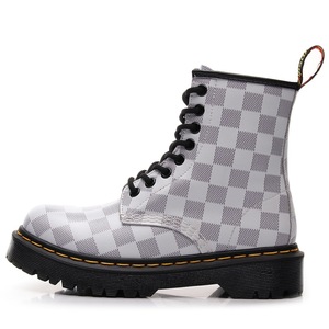 <b>Work</b> <b>boots</b> with women's checkered patterned patch thick mid-heel short <b>boots</b>, men's and women's smooth <b>leather</b> <b>boots</b> - Product Image 2
