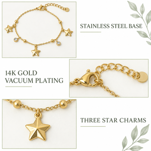 สร้อยข้อมือประดับดาวสีทองประดับเพชรซิร์คอน สแตนเลสสตีล ชุบทอง 14K แบบสุญญากาศ พร้อมตัวล็อกแบบก้ามปู - Product Image 2