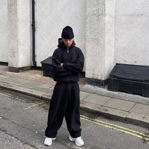 Унисекс-костюм: мужской винтажный спортивный костюм 2-в-1 с капюшоном, дышащий, из экологичного флиса, осенний худи и спортивные брюки с логотипом спереди - Product Image 5