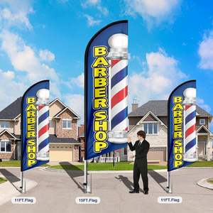 Drapeau promotionnel pour salon de coiffure en plein air, vente chaude, design personnalisé, double face, résistant au vent, avec kit de mât et base - Product Image 5