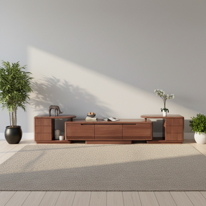 Meuble <span class=keywords><strong>TV</strong></span> moderne réglable en bois massif avec armoire <span class=keywords><strong>de</strong></span> rangement, écologique, pour petit salon - Product Image 1