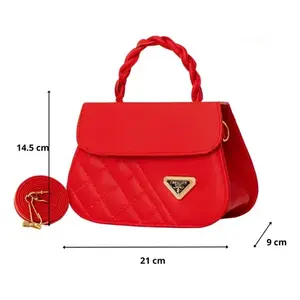 Bolso Bandolera Fana Lucrecia Rojo de Cuero Genuino con Patrón de Diamantes, Correa Única y Decoración de Cadena, a la Moda para Damas - Product Image 4