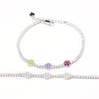 Feiner Minimalistischer Schmuck Mehrfarbiges Blumen-Zirkon-Tennisarmband Verstellbares 925 Sterling Silber Damenarmband Geschenk