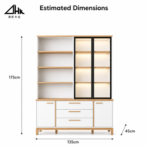 <span class=keywords><strong>Armoire</strong></span> de rangement combinée blanc et chêne avec portes vitrées, tiroirs et étagères ouvertes pour chambre à coucher, en kit - Product Image 3