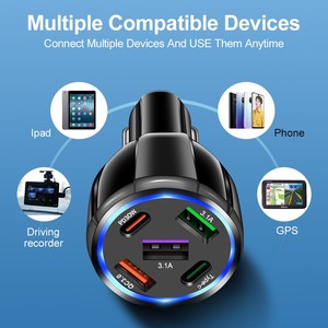 อะแดปเตอร์ที่ชาร์จพอร์ต USB 5พอร์ตชาร์จเร็ว QC3.0สำหรับ iPhone Android ที่ชาร์จโทรศัพท์ในรถยนต์ - Product Image 5