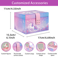 Caja Musical con Candado de Unicornio - Caja Musical Electrónica con Unicornio Giratorio, Hebilla de Cuero PU, Caja del Tesoro para Niños