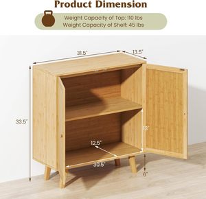 Buffet en bambou <span class=keywords><strong>Giantex</strong></span>, armoire de rangement avec portes et étagères, poignées en bois massif pour cuisine, salon, bar à café, entrée - Product Image 2