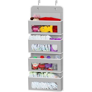 Organizador de Almacenamiento para Colgar Sobre la Puerta con 4 Bolsillos, Organizador de Armario Colgante para Productos de Bebé con Ventanas Transparentes, Color Gris - Product Image 1