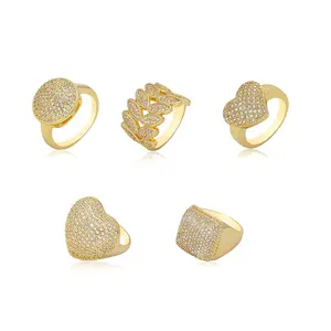 JXX批发价新设计2024女戒指黄铜大戒指女迪拜镀金戒指氧化锆石